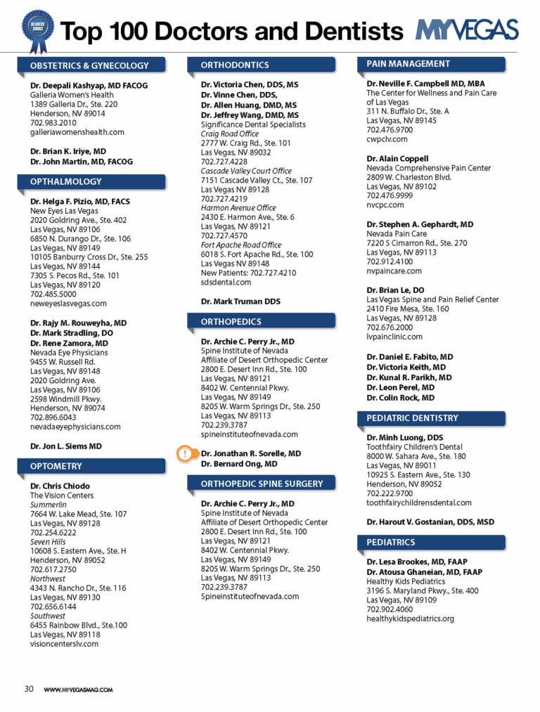 2017 Las Vegas' Top 100 Doctors TMIHI